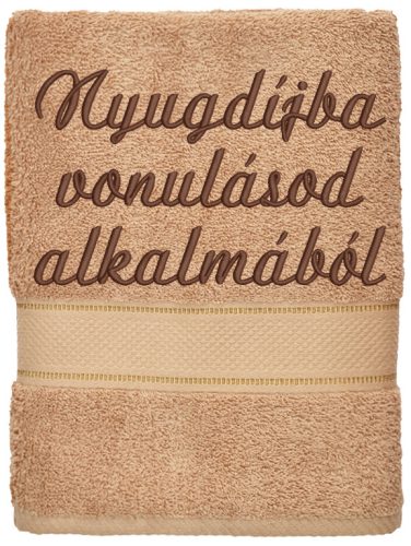 Mogyoró színű feliratos hímzett törölköző