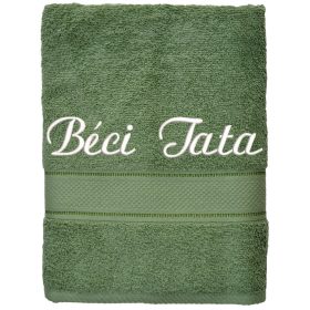 Hímzett törölköző 2-3 szavas felirattal, MOHAZÖLD