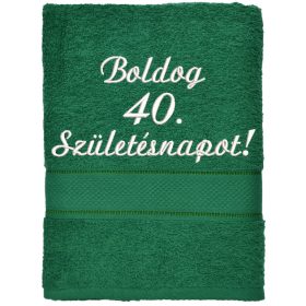 Sötétzöld feliratos hímzett törölköző