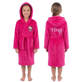 Hímzett gyermek kapucnis köntös, pink, 98-104-es méret, gyermek hímzett köntös