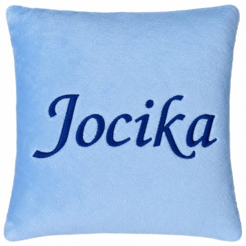 Tetszőleges névvel hímzett párna, világoskék, névre szóló hímzett párna, személyre szabott ajándék