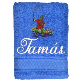   Hímzett törölköző bármilyen névvel + mintával, ACÉLKÉK