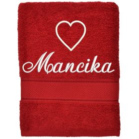   Hímzett törölköző bármilyen névvel + mintával, BORDÓ