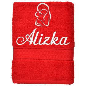 Hímzett törölköző bármilyen névvel + mintával, PIROS