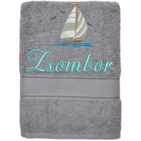   Hímzett törölköző bármilyen névvel + mintával, SZÜRKE