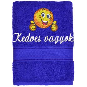   Hímzett törölköző 2-3 szavas felirattal + mintával, KIRÁLYKÉK