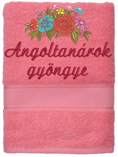 Egyedi felirattal és mintával hímzett törölköző nőies, finom ajándék - lazac
