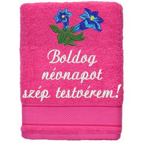   Hímzett törölköző 2-3 szavas felirattal + mintával, PINK