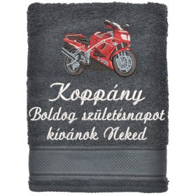   Hímzett törölköző 2-3 szavas felirattal + mintával, SÖTÉTGRAFIT