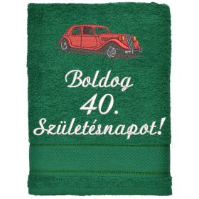   Hímzett törölköző 2-3 szavas felirattal + mintával, SÖTÉTZÖLD