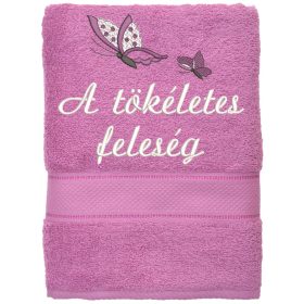   Hímzett törölköző 2-3 szavas felirattal + mintával, VILÁGOSLILA