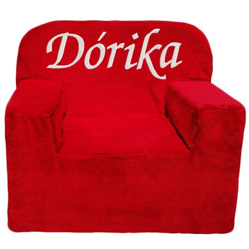 Névvel hímzett gyermekfotel, piros, névre szóló hímzett gyerekfotel