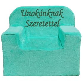   Bármilyen, 2-3 szavas felirattal hímzett gyermekfotel, zöld