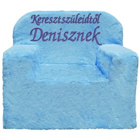   Bármilyen, 2-3 szavas felirattal hímzett gyermekfotel, világoskék