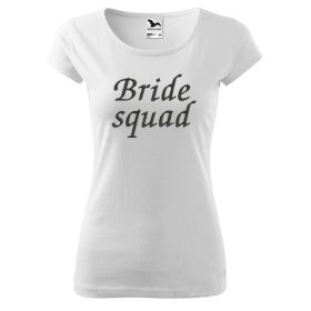 "Bride squad" felirattal hímzett póló, fehér feketével, XS, lánybúcsú póló, esküvői ajándékötlet
