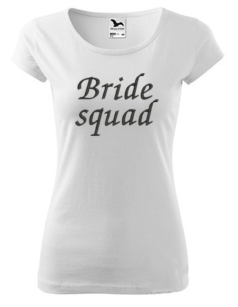 "Bride squad" felirattal hímzett póló, fehér feketével XS