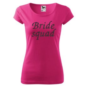 "Bride squad" felirattal hímzett póló, pink feketével, XS, lánybúcsú póló, esküvői ajándékötlet