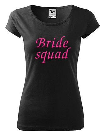 "Bride squad" felirattal hímzett póló, fekete pinkkel XS