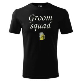 "Groom squad" felirattal hímzett póló, fekete fehérrel, S, legénybúcsú póló, esküvői ajándékötlet