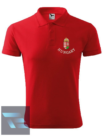 Hímzett, férfi címeres galléros póló, piros XL