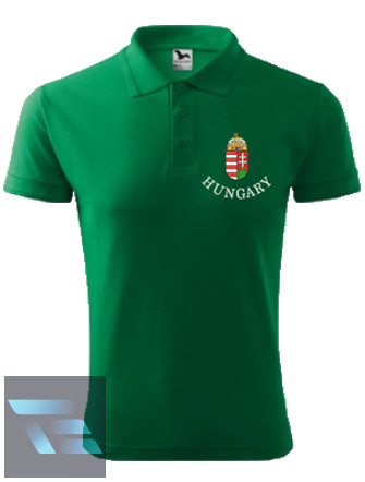 Hímzett férfi címeres galléros póló, zöld, 2XL, magyar szurkolói póló, Hungary, ajándékötlet