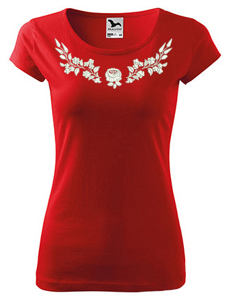 Kalocsai mintás női, környakú piros póló 2XL