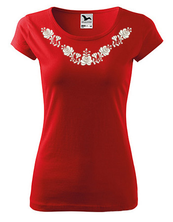 Matyó mintás női, környakú piros póló 2XL