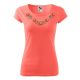 Hímzett, matyó mintás női, környakú korall póló M