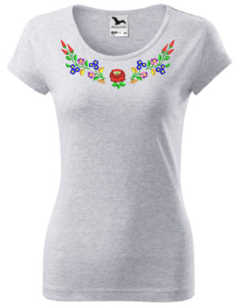Kalocsai mintás női, környakú, világos szürke póló XL