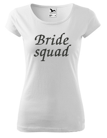 "Bride squad" felirattal hímzett póló, fehér fekete hímzéssel 2XL, lánybúcsú póló, egyedi ajándékötlet