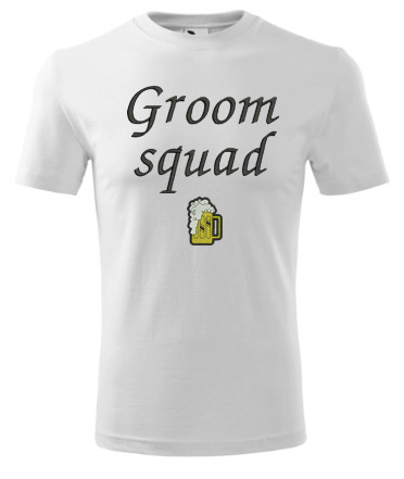 Groom squad póló, fehér fekete cérnával M