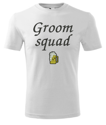 "Groom squad" felirattal hímzett póló, fehér feketével 3XL