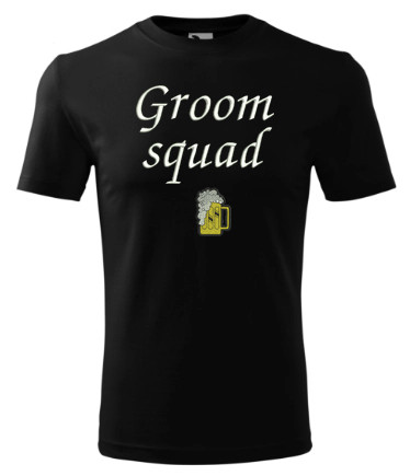 "Groom squad" felirattal hímzett póló, fekete fehér hímzéssel 2XL, legénybúcsú póló, egyedi ajándékötlet