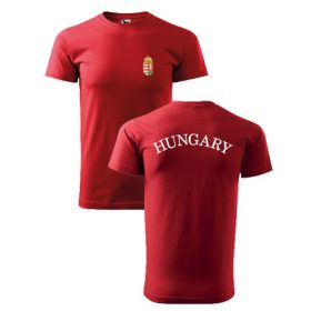 Címer + HUNGARY piros, hímzett FÉRFI póló S