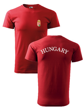 Címer + HUNGARY piros, hímzett FÉRFI póló 4XL