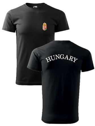Címer + HUNGARY fekete, hímzett FÉRFI póló S