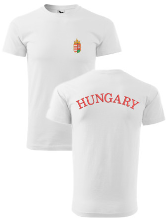 Címer + HUNGARY fehér, hímzett FÉRFI póló XL