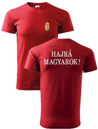Címer+HAJRÁ MAGYAROK piros, FÉRFI póló XL