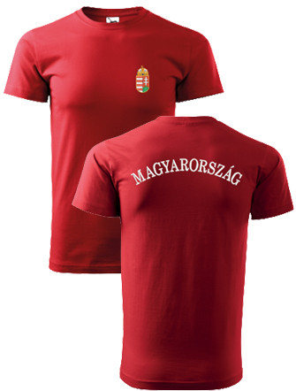 Címer + MAGYARORSZÁG piros, hímzett FÉRFI póló 4XL