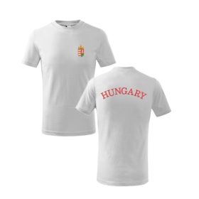 Címer + HUNGARY fehér, hímzett GYEREK póló 110-116