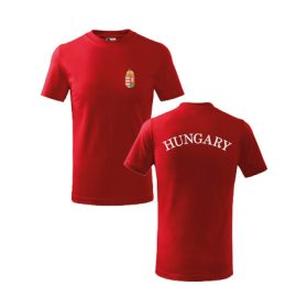 Címer + HUNGARY piros, hímzett GYEREK póló 110-116