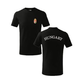 Címer + HUNGARY fekete, hímzett GYEREK póló 110-116