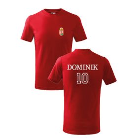 Címer + DOMINIK piros, hímzett GYEREK póló 110-116