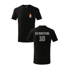 Címer + DOMINIK fekete, hímzett GYEREK póló 110-116