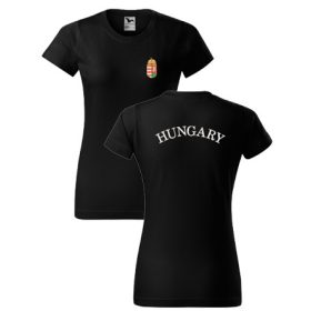 Címer + HUNGARY fekete, hímzett NŐI póló XS