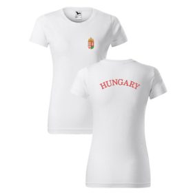 Címer + HUNGARY fehér, hímzett NŐI póló XS