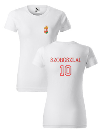  Címer és SZOBOSZLAI fehér hímzett női póló 3XL – Szoboszlai szurkolói póló magyar válogatott