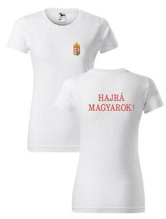  Címer és HAJRÁ MAGYAROK fehér hímzett női póló 3XL – női magyar válogatott szurkolói póló