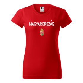 Címer + MAGYARORSZÁG előre piros, hímzett NŐI póló XS
