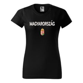   Címer + MAGYARORSZÁG előre fekete, hímzett NŐI póló XS